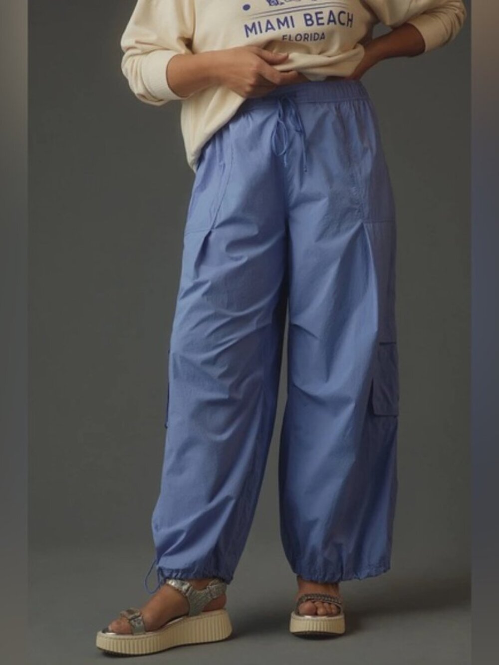 NWOT Anthropologie Daily Practice Cargo Pants Blue size- EXTRA LARGE - Picture 2 of 8